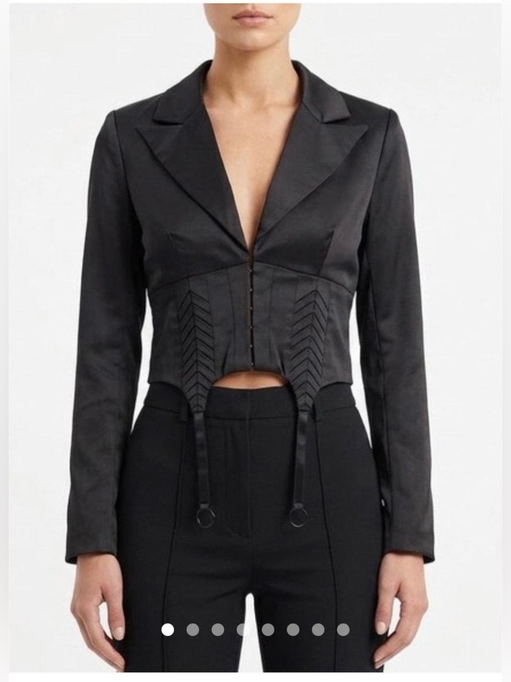 Naked Wardrobe • Women’s Black Satin Corset Style Cropped Blazer NEW